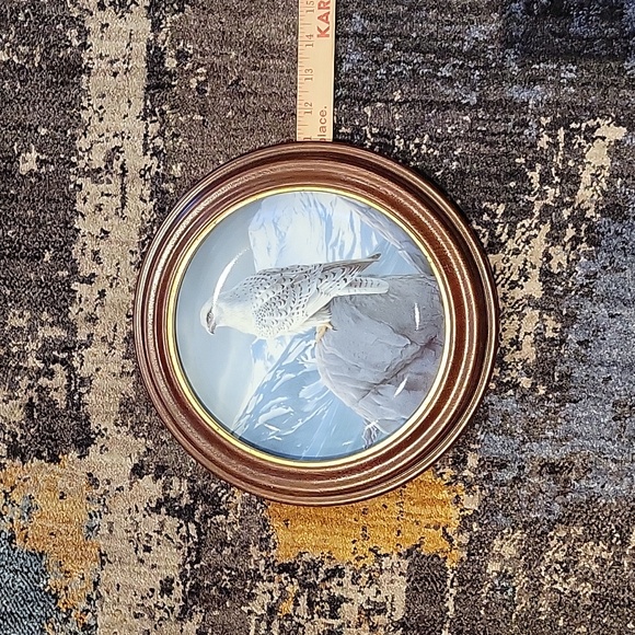 Vintage 1989 The White Gyrafalcon Collectible Plate Wood Round Frame - Picture 7 of 8